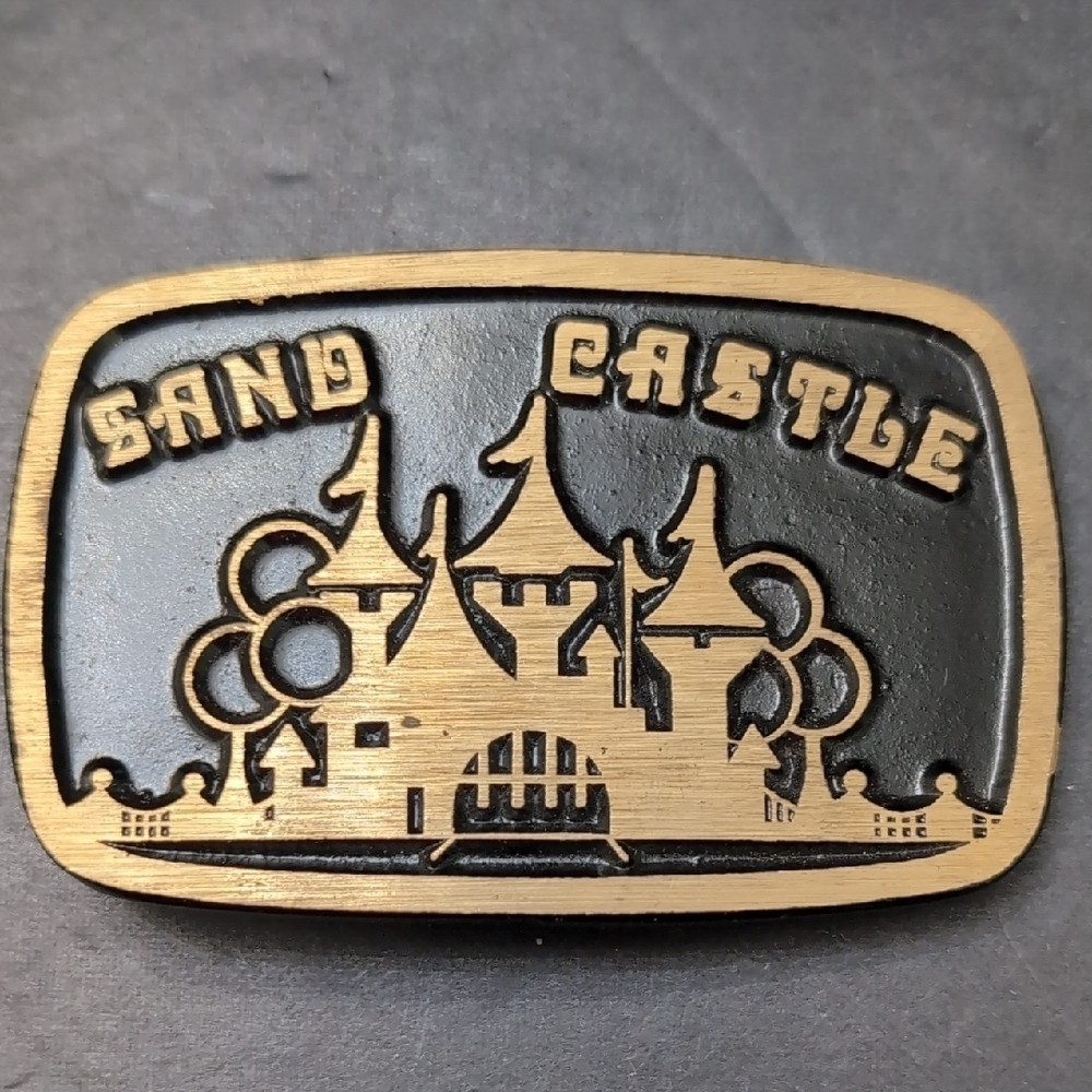 Dyna Buckle,Provo Utah,Sand Castle Solid Brass Belt Buckle.